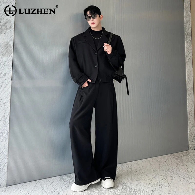 Street Fashion Jacket Men - LUZHEN Spring Blazer Neck Casual Jacket