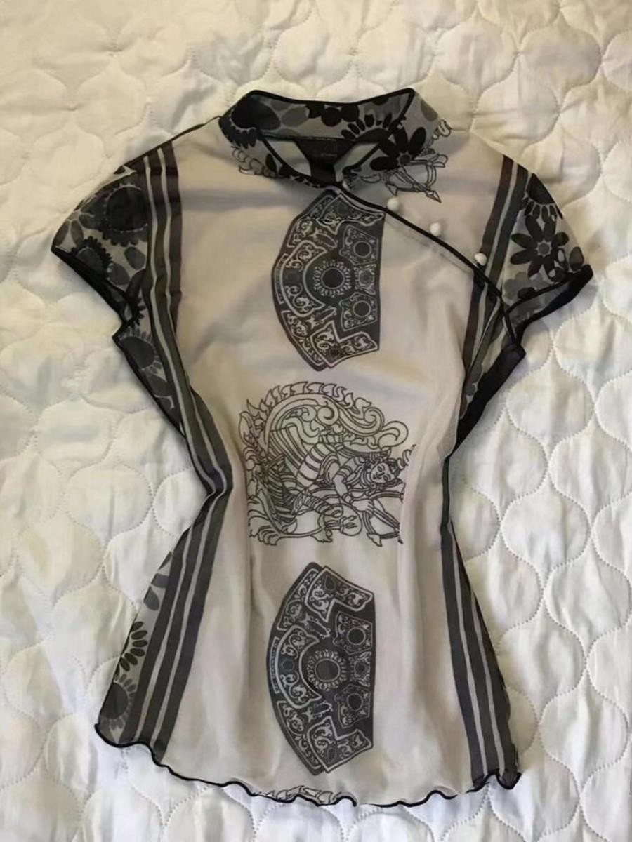 Street Fashion In Chinese - Elegant Slimming Improved Print Top Women's