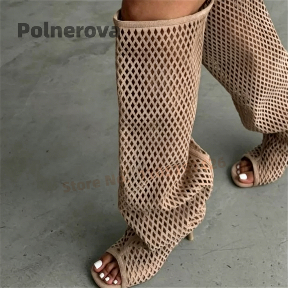 Street Fashion Female - Hollow Out Leather Knee High Boots