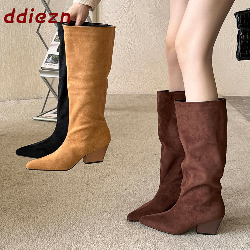 Street Fashion Female - Fashion Flock Women Knee High Boots