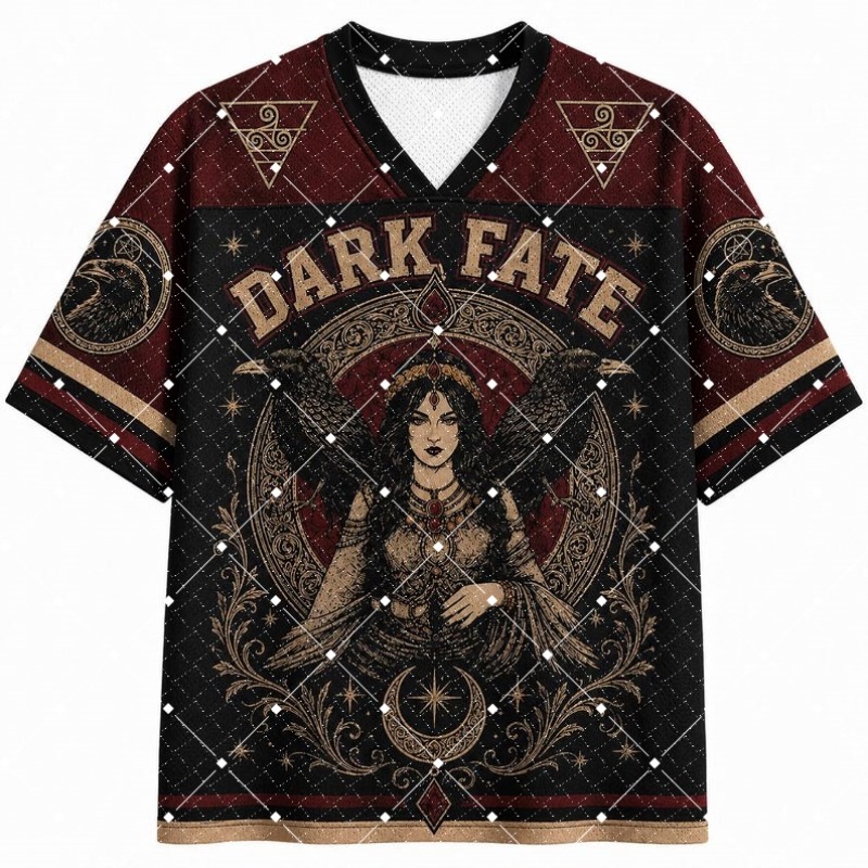 Street Fashion Jersey - Dark Fate Witch Raven Print V‑Neck