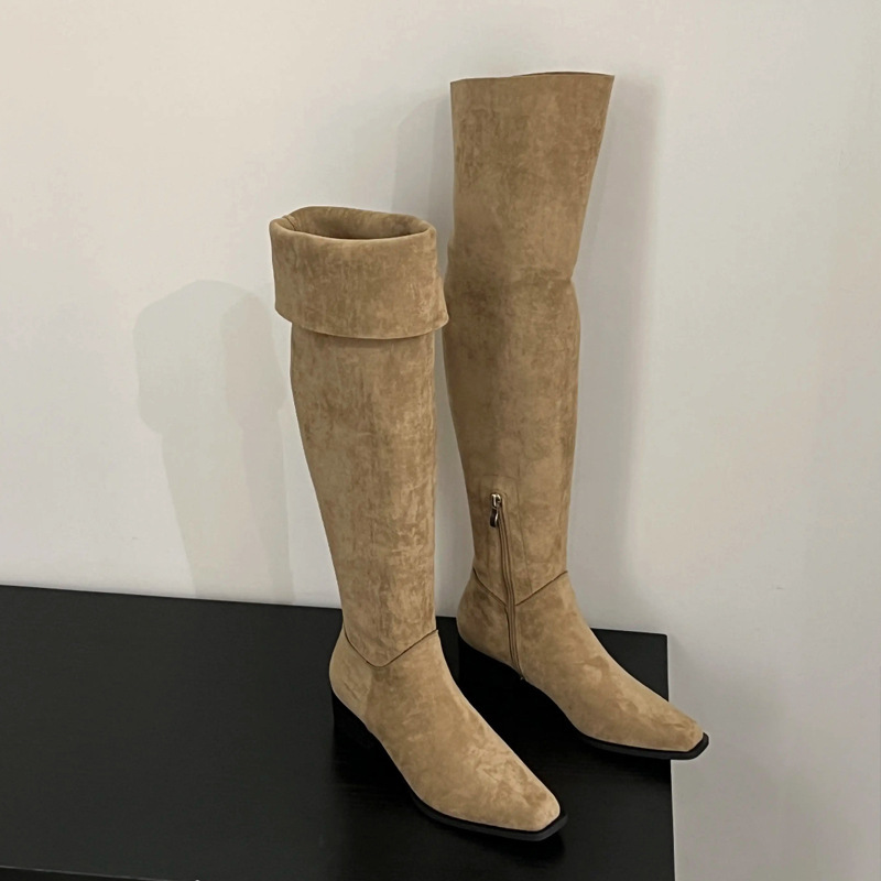 Street Fashion Female - Women Elastic Slimming Suede Long Loots