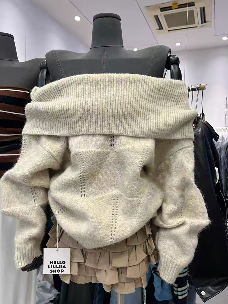 Fashion Slash Neck Knit Sweate - огляд і ціна Korean Street Fashion Female